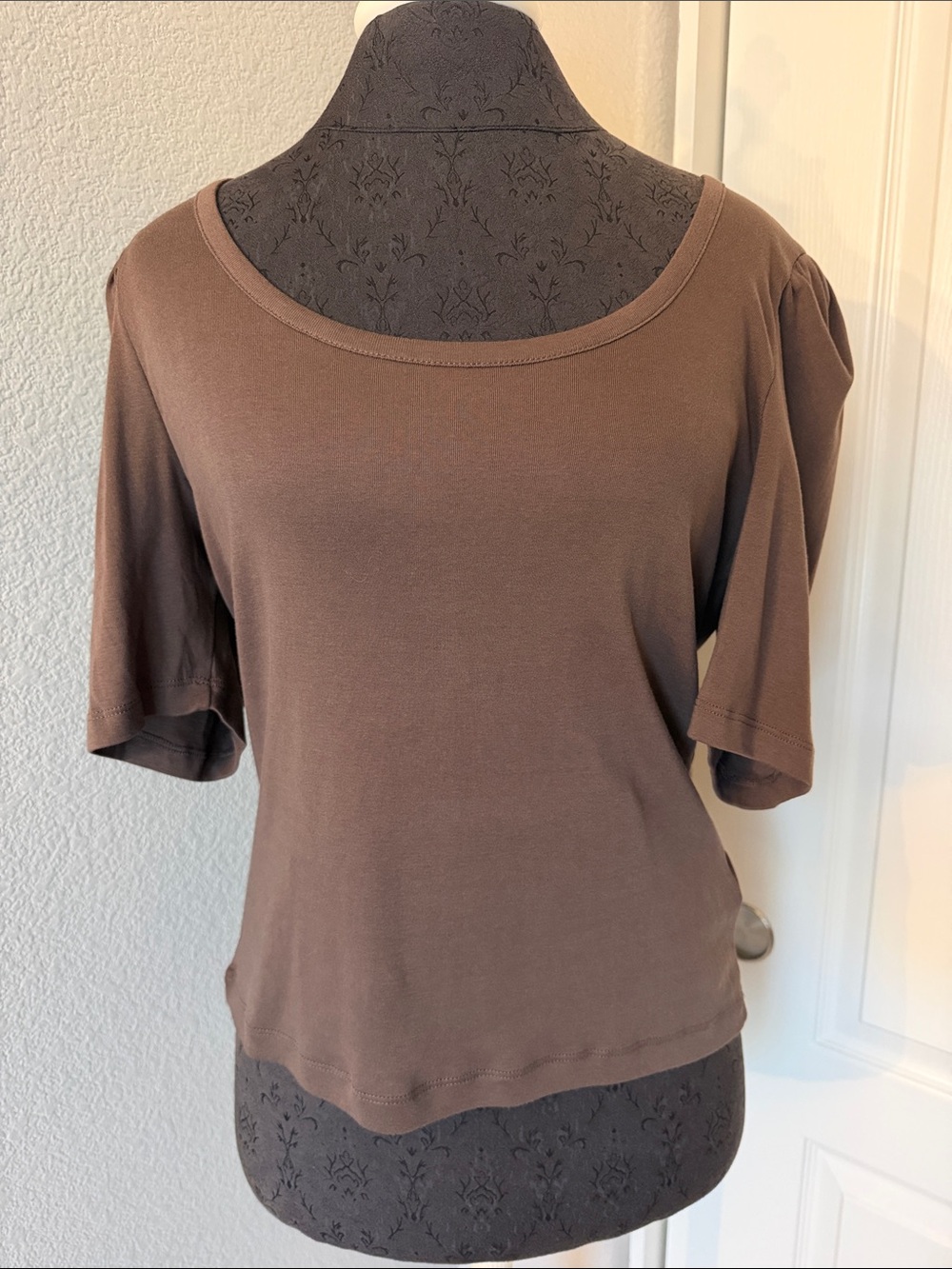 Madewell Puff-Sleeve Scoopneck Tee in Brown Short Sleeve Shirt Size Medium